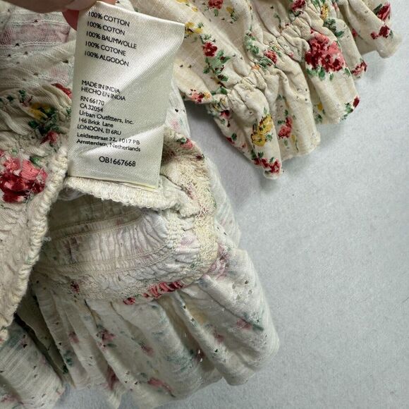 Free People Top Women S Cream Favorite Girl Crop Floral Ruffle Cottagecore Boho - Picture 9 of 13